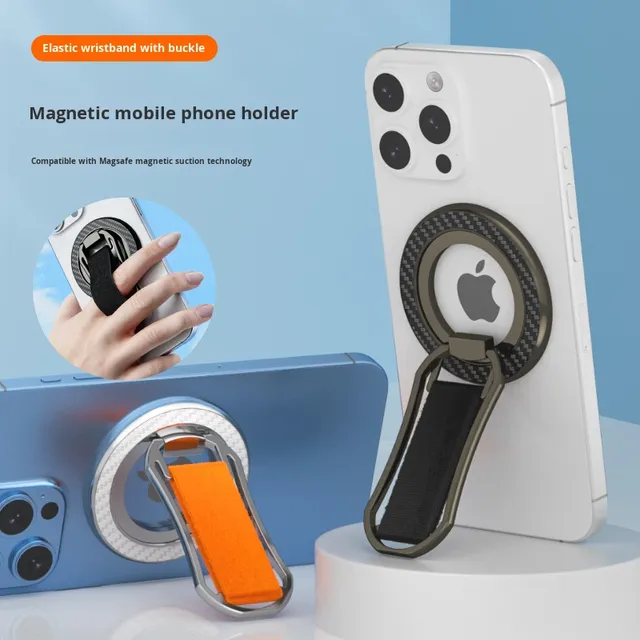 JILIAN Lazy Portable Magnetic Metal Phone Holder Foldable Wrist Strap Ring Holder for Car & Desktop Mount Stand for for