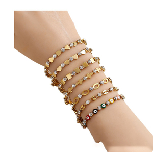 Declaración de acero inoxidable 18K Pvd Gold Zircon Butterfly Cross Heart Evil Eyes <span class=keywords><strong>Charm</strong></span> Chain <span class=keywords><strong>Bracelet</strong></span> Mujeres <span class=keywords><strong>Rhinestone</strong></span> <span class=keywords><strong>Bracelet</strong></span> - Product Image 5