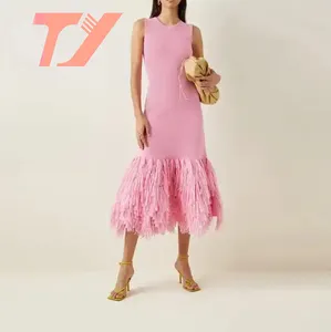 TUOYI Custom Women Lady Elegant Fringed Midi Dress Custom Sleeveless Casual Knit Dress