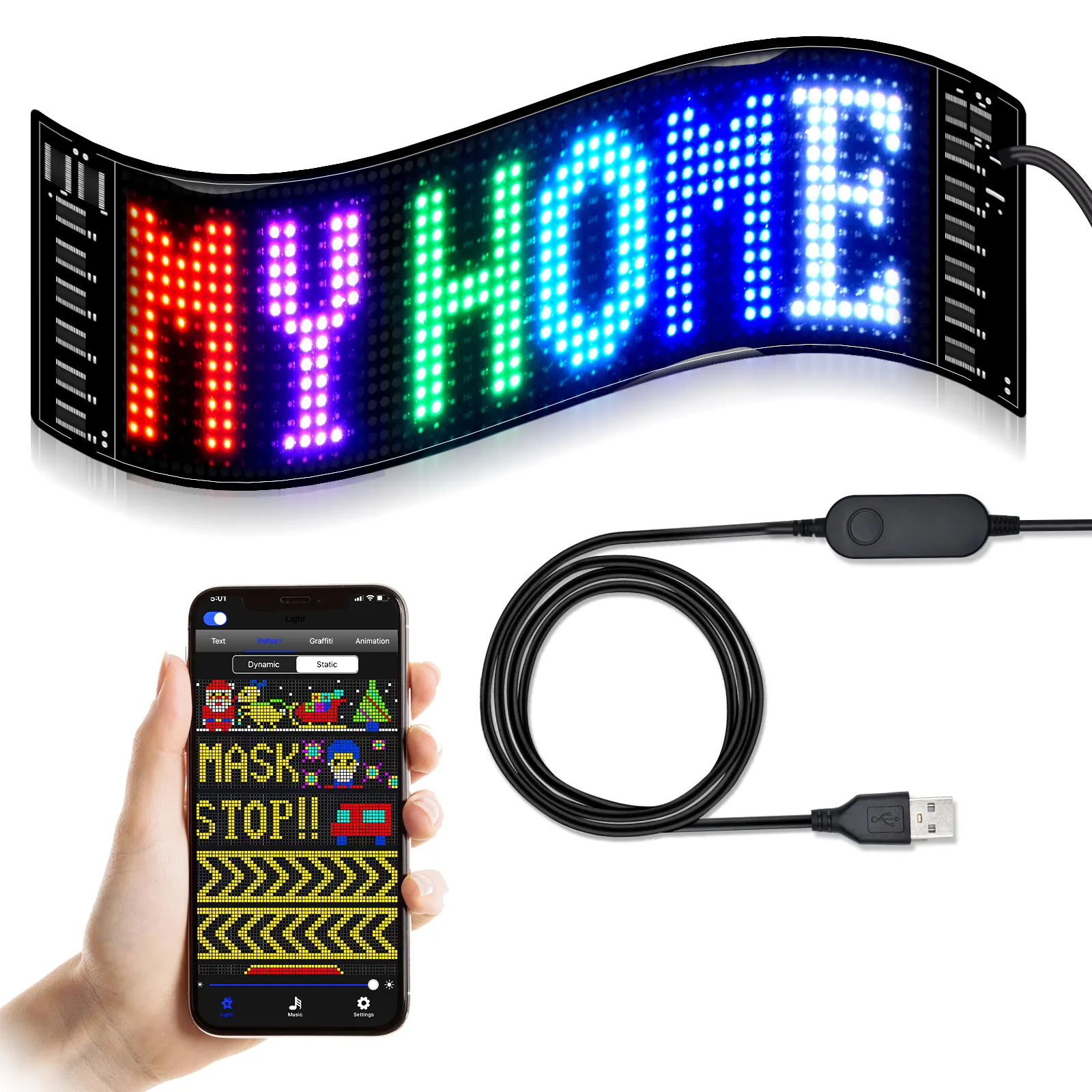 Schermo a LED morbido impermeabile Smart Phone controllo APP segno di luce a LED personalizzato divertente immagine a matrice di pannello per auto