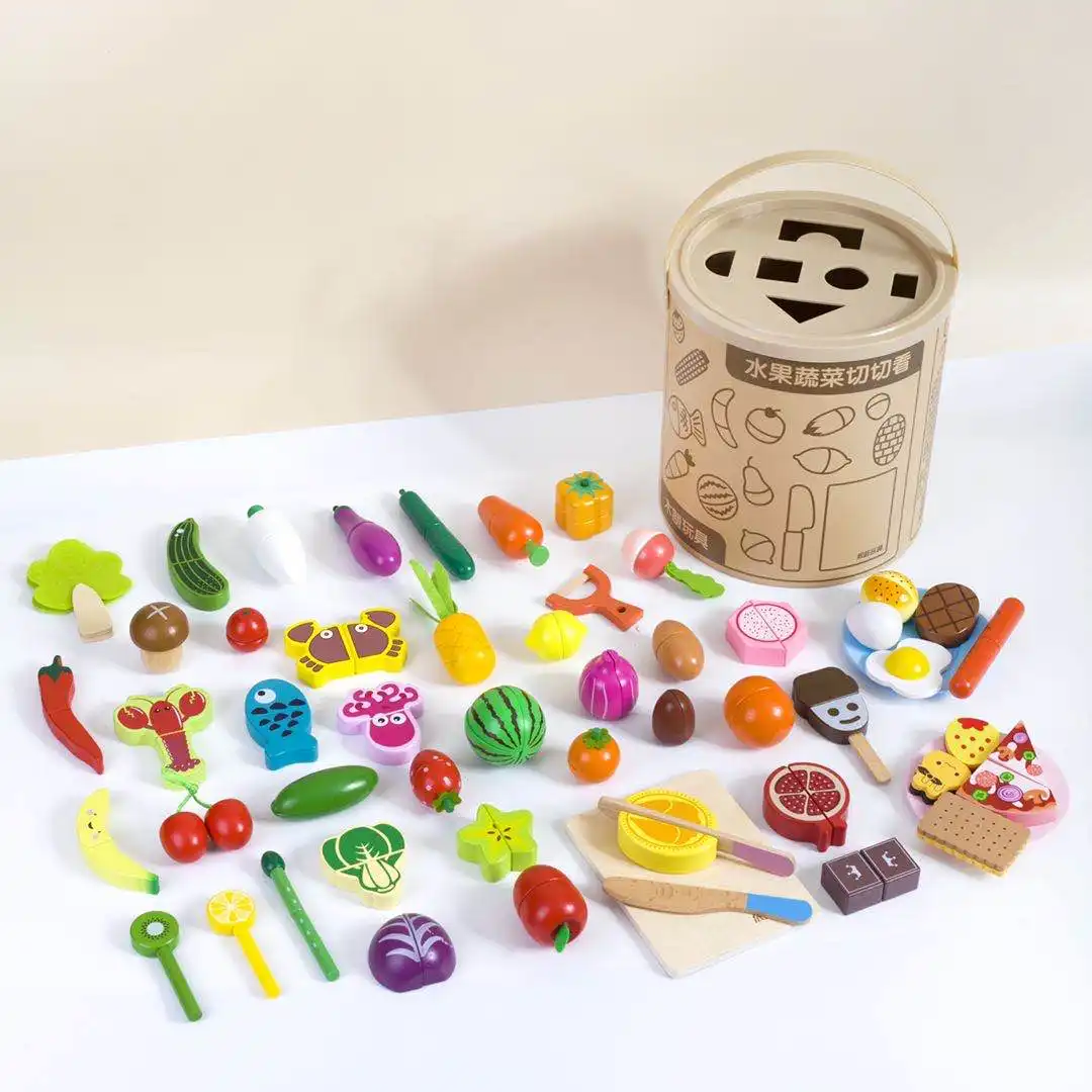 मोंटेसरी अर्ली शिक्षा लकड़ी के रसोई खिलौना सामान चुंबकीय काटने सब्जी फल खिलौने