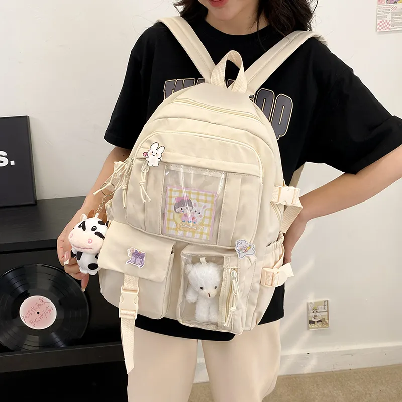 Omaska กระเป๋านักเรียนไนลอนการ์ตูน, กระเป๋าเป้สะพายหลังสำหรับเด็กผู้หญิงนักเรียนออกแบบได้ตามต้องการ