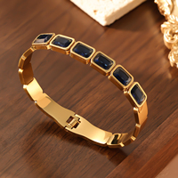 Bracelet carré en acier titane plaqué or 18 carats avec zirconiums cubiques pour femme, bijou jonc en acier inoxydable avec fermoir de créateur tendance