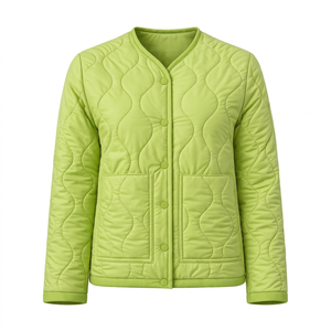 Chaqueta Acolchada Personalizada al por Mayor para Mujer, con Cuello sin Solapa, Botones a Presión, Cálida, Ligera e Informal - Product Image 1