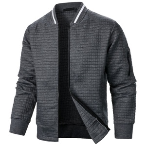 Veste zippée personnalisée pour homme, à carreaux et couleur unie, col montant, style décontracté, sweat-shirt, manteau tendance pour homme - Product Image 1