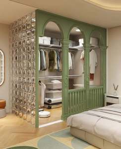 Dressing sur mesure en verre vert foncé de style rétro français pour petit appartement - Product Image 3