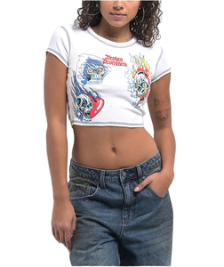Camiseta Corta Personalizada para Mujer, Estilo Y2K, con Estampado Gráfico, de Algodón Elástico Suave, Ajustada, de Manga Corta, para Streetwear, OEM ODM - Product Image 1