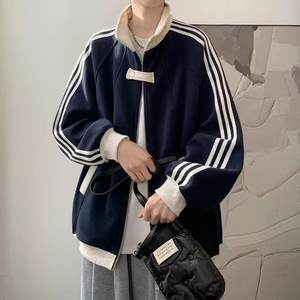 Sudadera Deportiva Retro con Cuello Alto para Hombre, Estilo Casual Holgado con Bloques de Color y Tres Rayas - Product Image 4