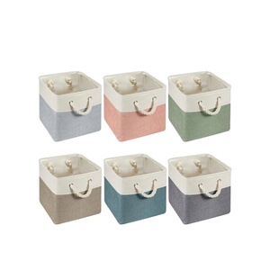 6 Pack <b>Cube</b> <b>Storage</b> Bins Imitation Linen Polyester with Sturdy Rope Handles Morandi Two Tone Color for Shelf Organizer - Product Image 1