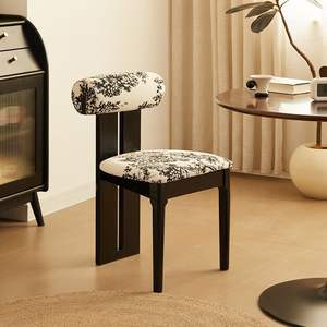 Silla de Comedor Tapizada de Estilo Francés Retro, Respaldo Moderno Minimalista Negro, para Adultos, para Comedor - Product Image 1