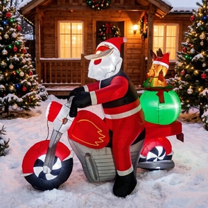 Père Noël gonflable de Noël de 2,1 m sur <span class=keywords><strong>moto</strong></span> avec renne passager, décoration de jardin gonflable pour les fêtes - Product Image 1