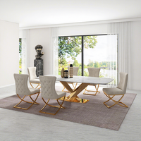 Ensemble table et chaises de salle à manger rectangulaire en acier inoxydable de luxe, moderne et léger