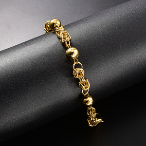 Pulsera de pareja unisex de acero inoxidable con eslabones entrelazados de cuentas redondas lisas y pulidas de lujo, resistente al deslustre y a los arañazos, fabricada en China. - Product Image 3