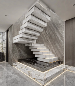 درج مكدس من الزجاج المقسى الخشب الصلب لوح فقي صخري رخامي درابزين الدرج مع مصباح ليد ستيرب قابل للتخصيص - Product Image 6