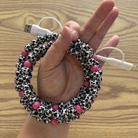 Nouveau Câble de Charge Rapide 4-en-1 de 1m USB Type-C Personnalisé Motif Vache Mignonne Perles Turquoise Câbles de Recharge Téléphone Cadeaux Informatique