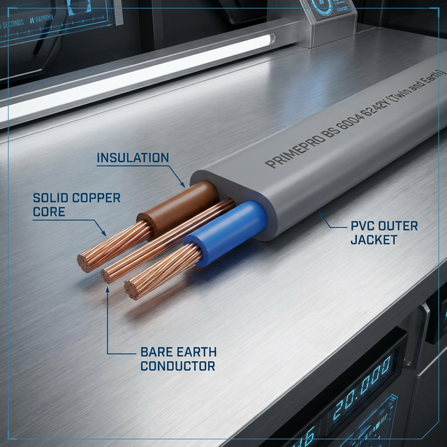 PrimePro BS 6004 6242Y Twin Earth Cable | PVC Insulated Easy-to-Pull House Wire | 300/500V Flame Retardant Copper Building Wire