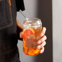 Tasse créative en verre borosilicaté, ensemble de paille, logo personnalisable, pour jus de bière, canette, gobelet en verre, couvercle en bambou