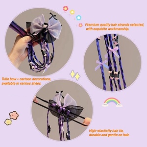 Parrucche viola con fiocco per bambine, coda di cavallo con accessori, elastici, copricapo dolce e alla moda per ragazze, accessori per capelli per bambini, <span class=keywords><strong>trecce</strong></span> - Product Image 4