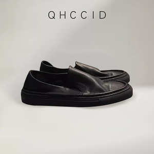Qinhong Men's Genuine Leather Loafers Slip-on Soft Sole Low <b>Heel</b> Business Casual Moccasins Solid Color Black <b>White</b> - Product Image 4