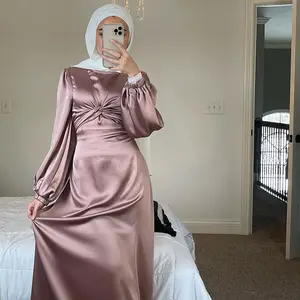 Maxi abito EID musulmano di alta qualità ultime donne solido abbigliamento islamico abito lungo modesto Abaya in seta satinata