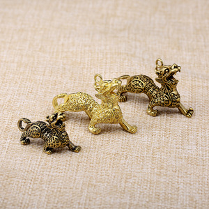 Brass Pixiu Keychain Antique Style <b>Car</b> Key Accessory Gold Color Fancy Design - Product Image 2