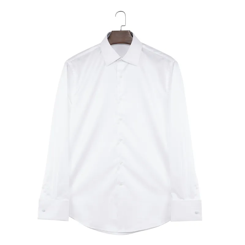 Custom Logo Embroidery Button Up Shirt Business All Cotton White French Cuff Slim Fit Non-iron Dress Shirt