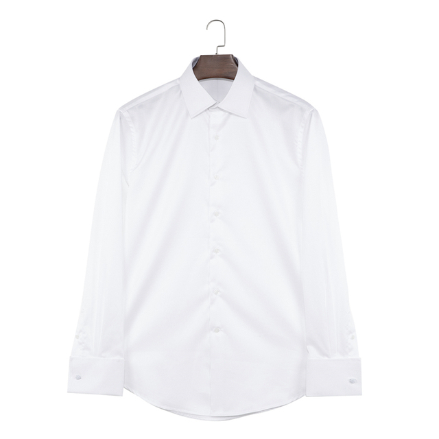 2024 Custom Logo Embroidery Button up Shirt Business All Cotton White French Cuff Slim Fit Non-iron Dress Shirt