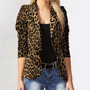 <span class=keywords><strong>Blazer</strong></span> de Moda al por Mayor con Estampado de Leopardo Animal en Color Bronceado y Negro para Mujer - Product Image 1
