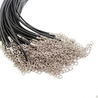 Vente en gros d'accessoires de bijoux DIY Chaîne de 45cm + 5cm avec fermoir mousqueton Fil de coton ciré noir de 2mm pour la fabrication de colliers