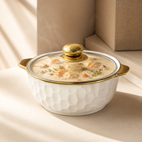 Plat à gratin en porcelaine gaufrée de luxe avec double poignée et couvercle, ensemble de bols à soupe