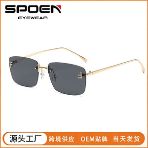 Gafas de sol rectangulares sin montura UV400 Moda Mujer Protección solar Adulto - Product Image 5