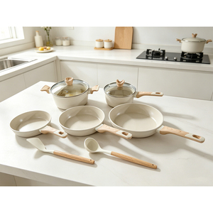 Juego de Cocina Moderno de 10 Piezas de <span class=keywords><strong>Granito</strong></span> Blanco Antiadherente, Compatible con Inducción, con Tapas de Vidrio, <span class=keywords><strong>Ollas</strong></span> y Sartenes - Product Image 3
