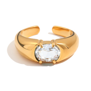 Anillo moderno de latón chapado en oro de 18 quilates con aguamarina ovalada natural engastada en garras para mujer, joyería de compromiso, piedra de nacimiento de marzo - Product Image 3