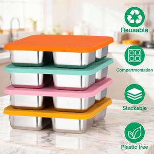 Boîte à bento portable en acier inoxydable personnalisée, design classique, petit récipient de stockage alimentaire en métal pour la boîte à lunch des enfants - Product Image 3