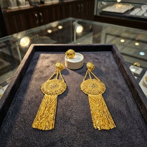 Elegance Women's Gold Plated Diamond Tassel <b>Earrings</b> Hiphop Style Wedding Jewelry Set Brass Fashion Statement Bridal Wear Party - Product Image 2