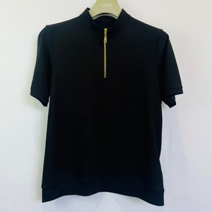 <span class=keywords><strong>Polo</strong></span> de cuello simulado para Hombre | Negro <span class=keywords><strong>con</strong></span> <span class=keywords><strong>cremallera</strong></span> dorada Camiseta <span class=keywords><strong>Polo</strong></span> de manga corta estilo minimalista moderno para hombre - Product Image 3