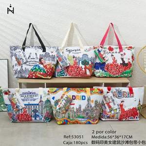 Sac de plage à imprimé numérique, motif beauté et architecture, 56x36x17cm, avec petit sac fourre-tout pour femme, thème Espagne - Product Image 1