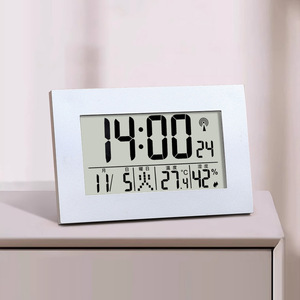 Horloge radio-pilotée rectangulaire, horloge murale électronique à piles avec affichage de la température et de l'humidité - Product Image 1