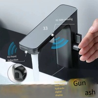 Robinet de lavabo intelligent gris anthracite avec affichage numérique, cartouche céramique, en laiton, monocommande, pour salle de bain et chambre