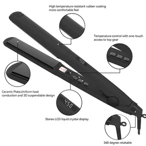 2 In 1 Hair Straightening Fast Heating Ceramic Flat Iron Rubber Coating 1 Inch Plates Hair Straightener And Curler Iron