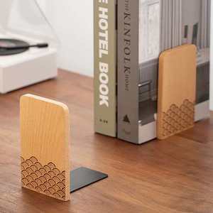 Zhongda Beechwood <b>Bookend</b> 8x13cm Wave Pattern Laser Engraved Desktop <b>Bookend</b> - Product Image 1