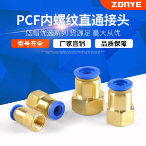Raccord pneumatique droit à filetage interne Zonye PcF en laiton avec capuchon bleu pour tuyau d'air - Product Image 1