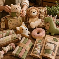 Ensemble de jouets en peluche écologiques personnalisés pour animaux de compagnie, jouet à mâcher couineur pour chat, lion, corgi, dinosaure