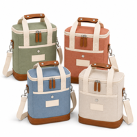 Sac Isotherme en Toile pour Vin avec Fond en Cuir et Doublure Isolante – Sac Glacière Portable pour Camping en Famille et Pique-nique – Offre Spéciale