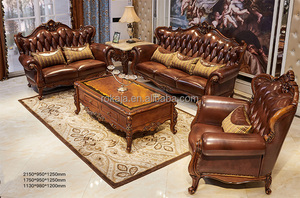 Hot Bán Châu Âu Nâu Chính Hãng Sofa Da Sang Trọng Biệt Thự Khách Sạn 1 + 2 + 3 Chỗ Ngồi Sofa Cổ Điển Thanh Lịch Rắn Gỗ Khắc Khung Sofa - Product Image 2