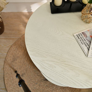 INNOVA Modern Nordic Style Round White Wood Decorative Durable Side Coffee <b>Table</b> with <b>Shelf</b> for Dining and Living Room Furniture - Product Image 4