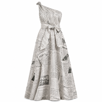 Anjie – Robe longue asymétrique froncée à imprimé journal pour femme, personnalisable OEM/ODM, marque privée, fabricant en gros