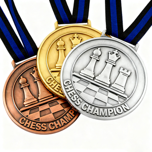 Promocional Antiguo Tablero de ajedrez Alivio Torneo Ajedrez Medallas de metal Insignia de honor a medida Medallas de premio de ajedrez con cinta - Product Image 1