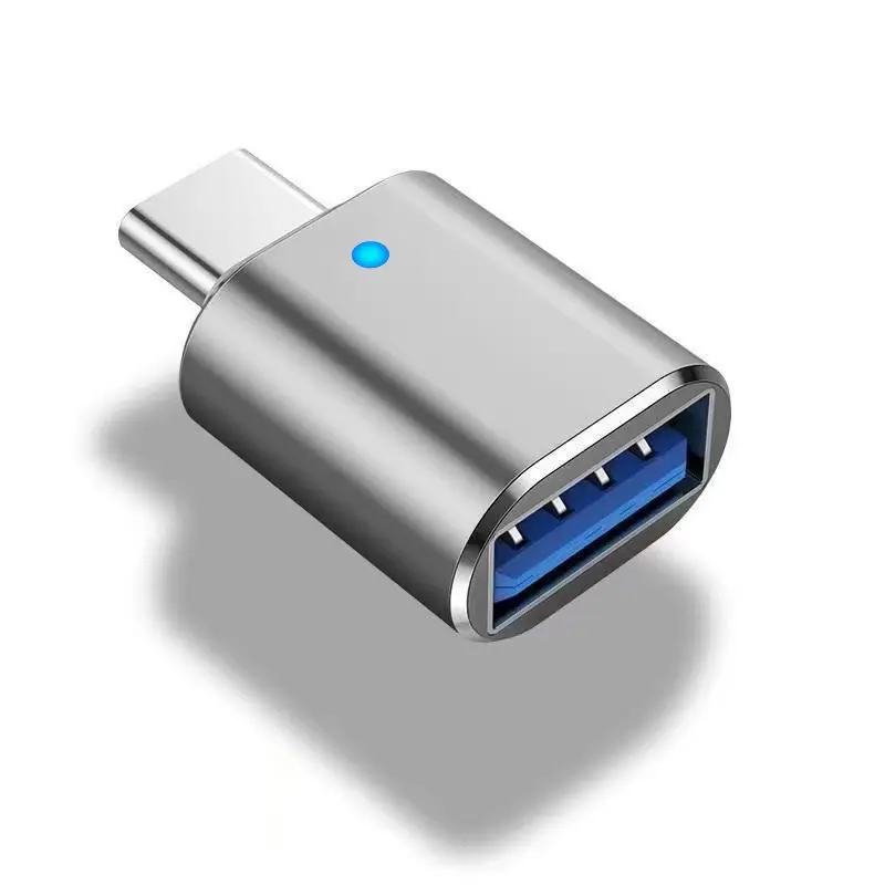 Adaptateur Mini OTG Type C mâle vers USB 3.0 femelle avec lumière bleue haute vitesse de transfert convertisseur de connecteur USB C vers USB A