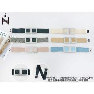 Ceinture en métal de 5 cm de large à double boucle, ceinture élastique en PP pour femme, accessoire de mode - Product Image 3